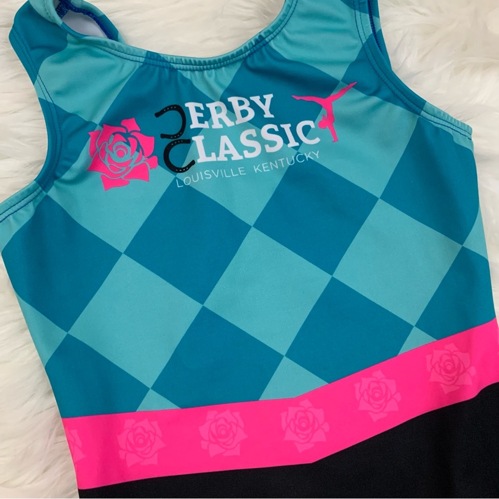 GK Derby Classic Checkered Gymnastics Sleeveless Leotard - Picture 4 of 7